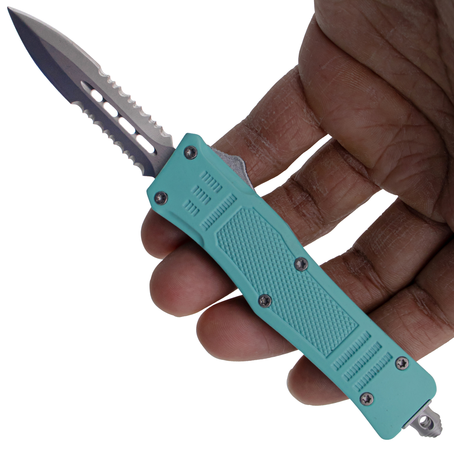 Covert OPS USA OTF Automatic Knife 7 Inch Overall Double Serrated Teal
